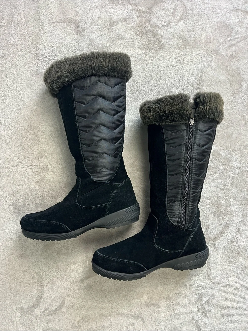 Lands' End Sophia Tall Winter Snow Boots Black Suede Faux Fur Size 8.5
